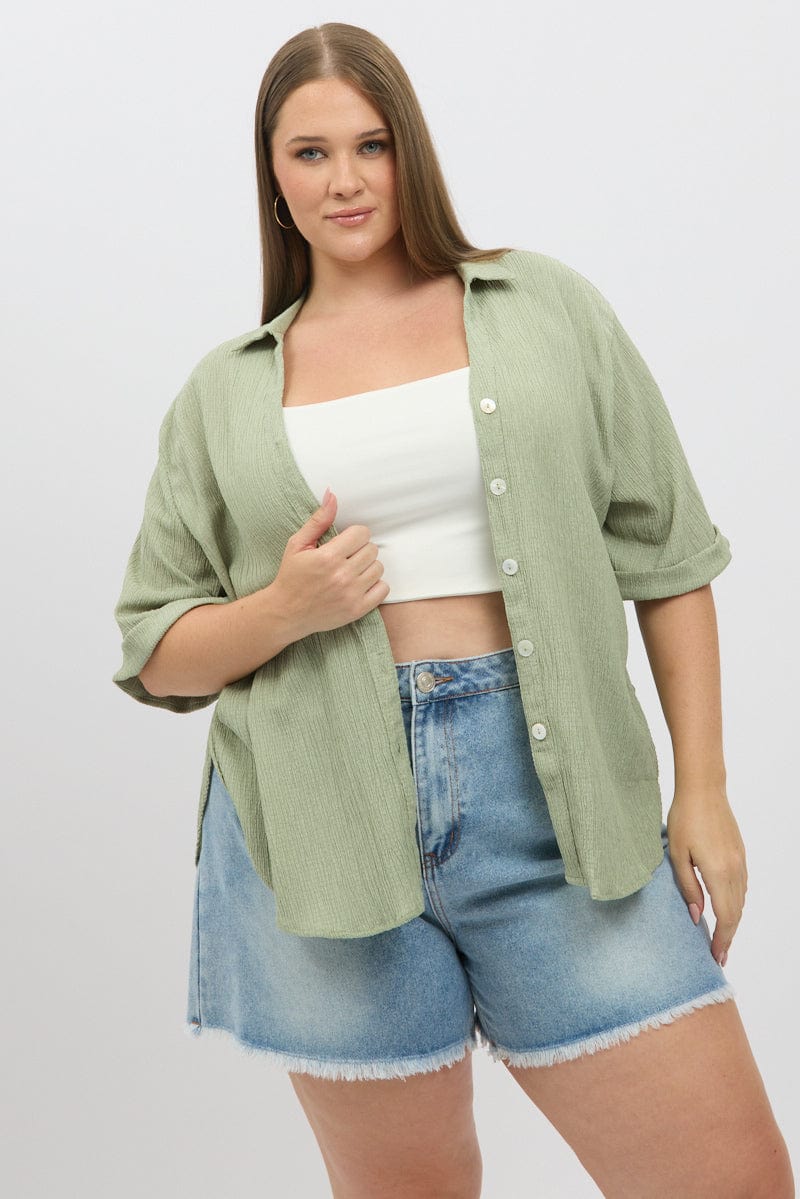 Green Textured Shirt Short Sleeve for YouandAll Fashion