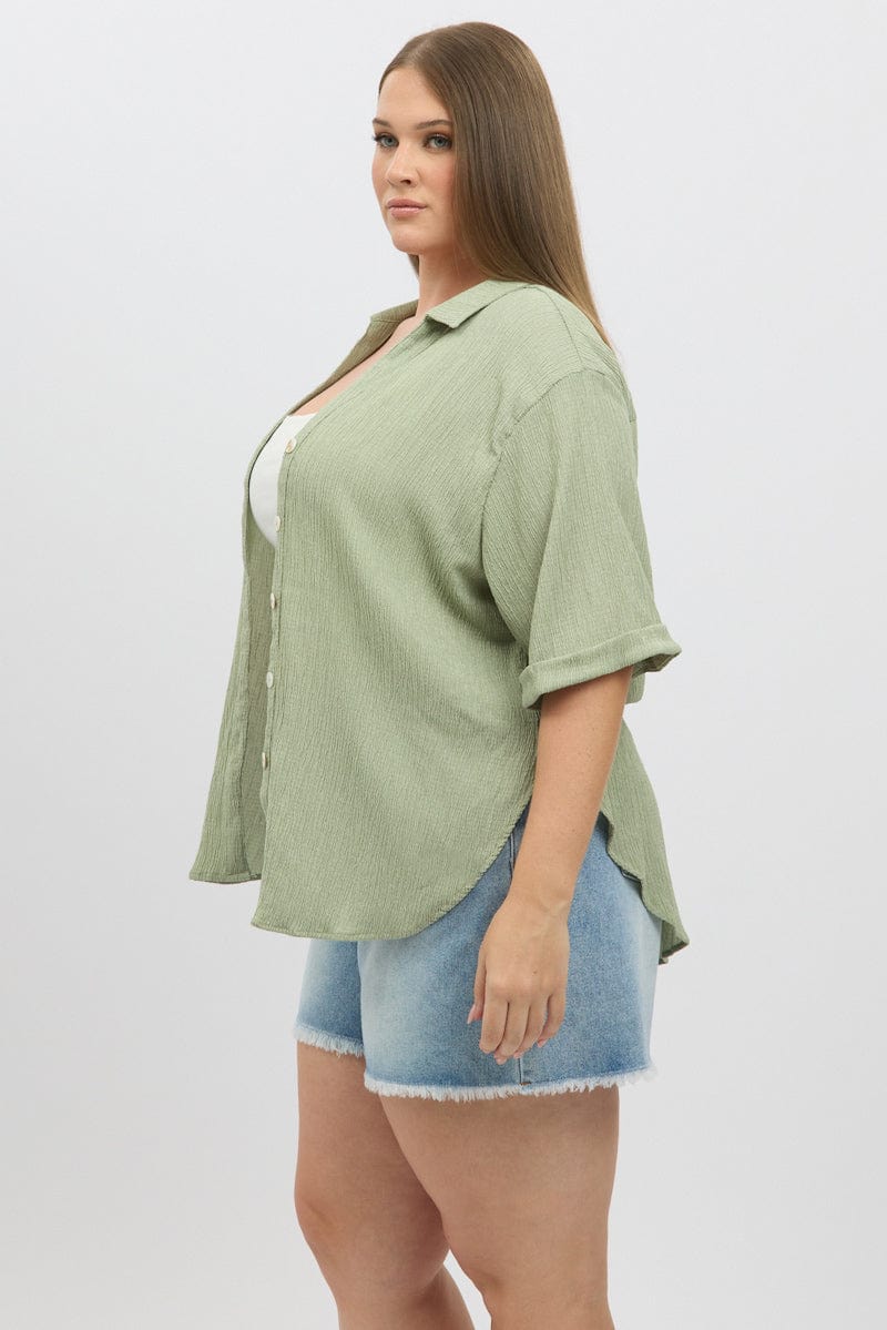 Green Textured Shirt Short Sleeve for YouandAll Fashion