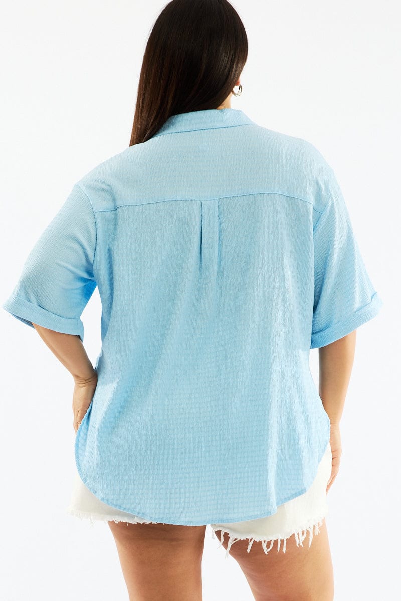 Blue Textured Shirt Short Sleeve for YouandAll Fashion