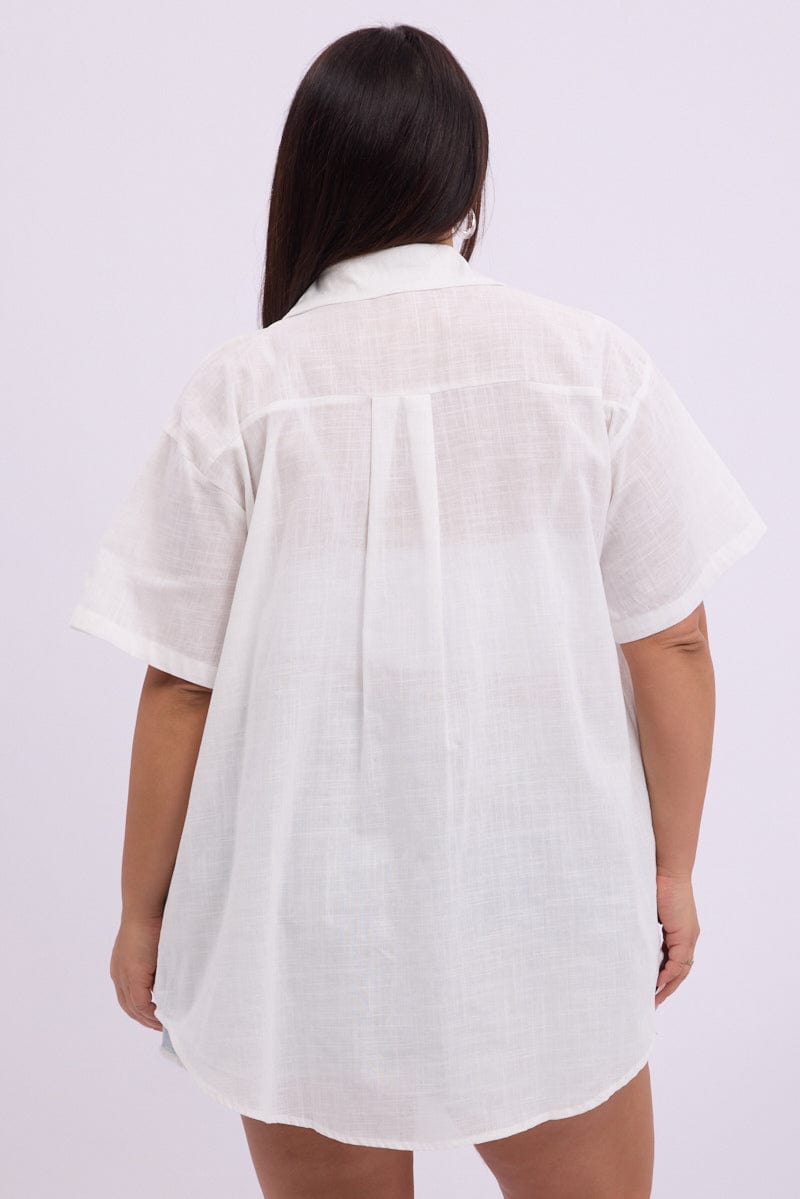 White Embroidery Shirt Short Sleeve Linen Blend for YouandAll Fashion
