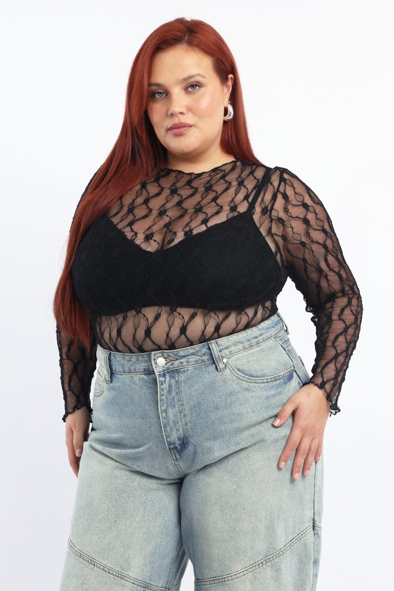 Black Bodysuit Long Sleeve Lace for YouandAll Fashion