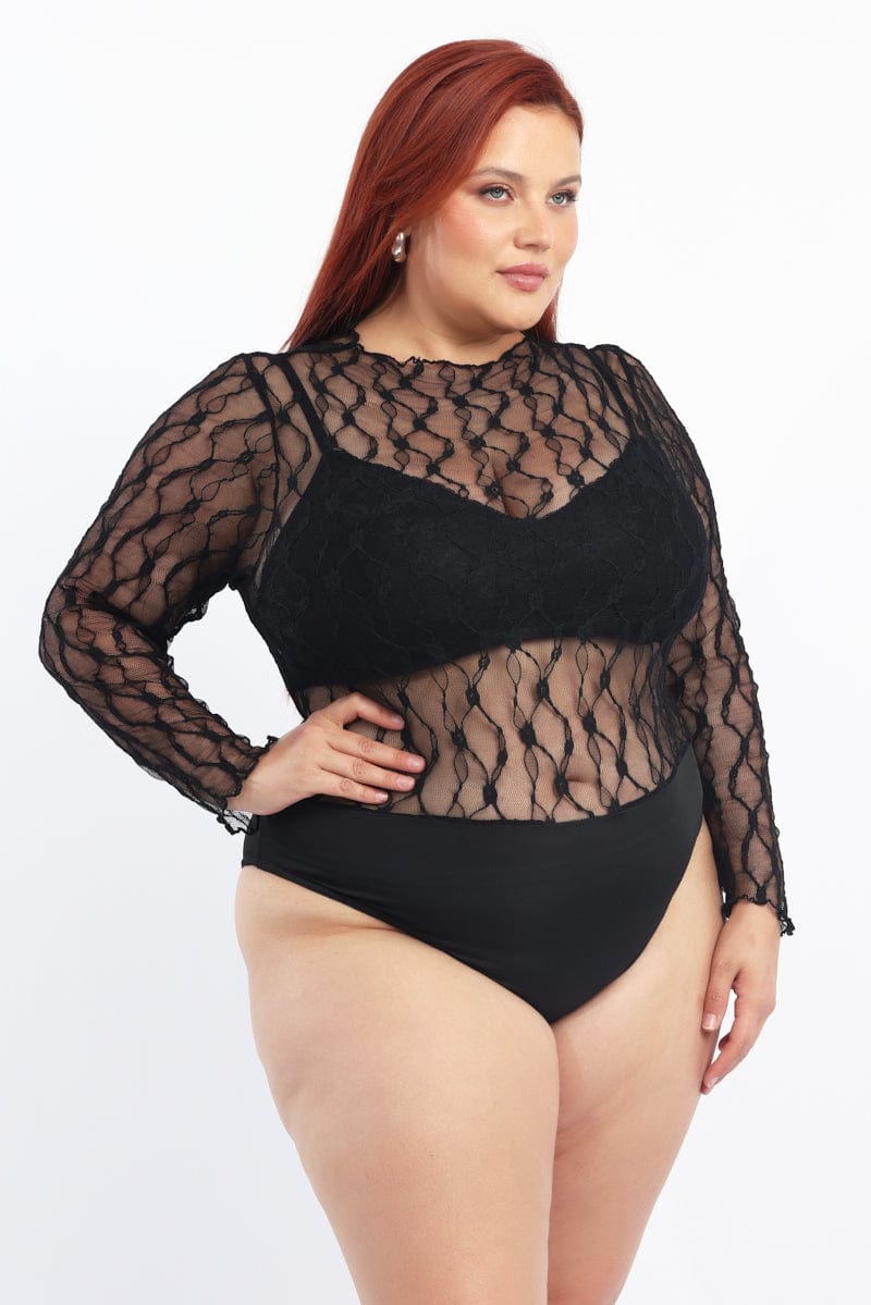 Black Bodysuit Long Sleeve Lace for YouandAll Fashion