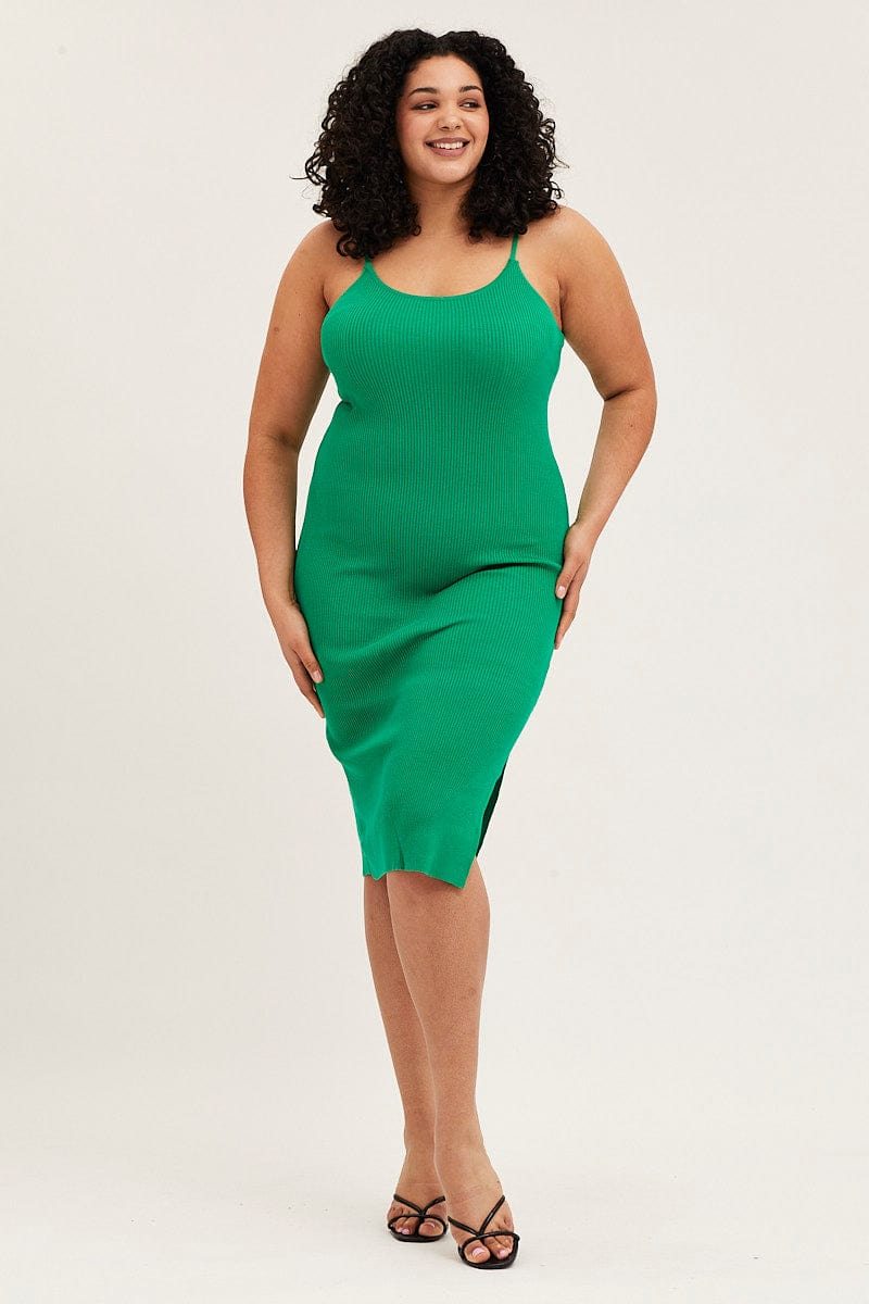 Green Midi Knit Bodycon Dress Scoop Neck Sleeveless | You & All Green Midi Knit Bodycon Dress Scoop Neck Sleeveless | You & All