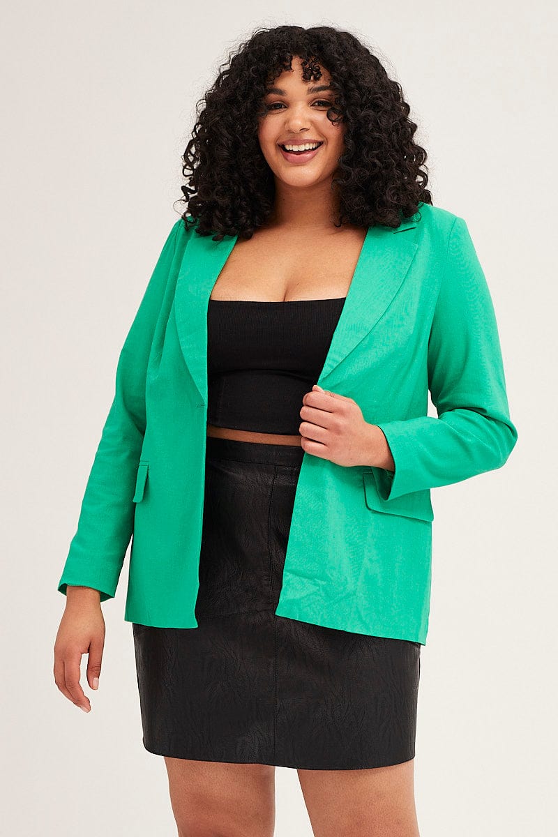 Plus Size Green Long Sleeve Linen Blazer |You All Shop Online