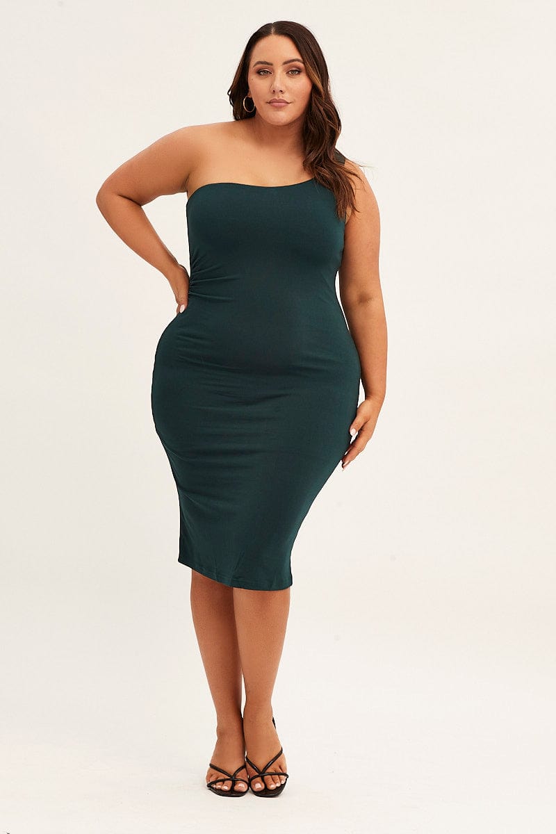 Plus Size Green One Shoulder Jersey Bodycon Dress |You + All | Shop Online | You & All Plus Size Green One Shoulder Jersey Bodycon Dress |You + All | Shop Online | You & All