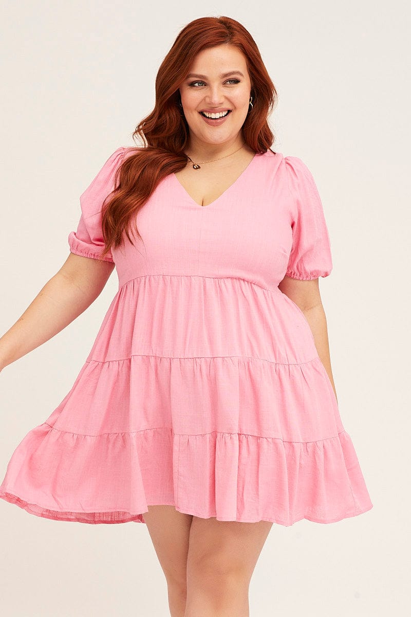 Plus size pink dresses sale with sleeves