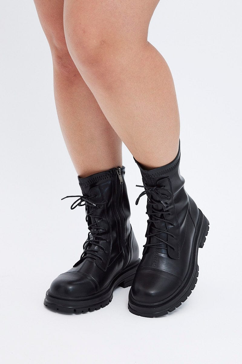Black Wide Fit Lace Up Ankle Boots You All