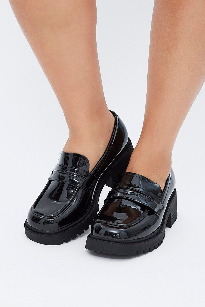 Black Wide Fit Chunky Sole Loafers You All - Main Image