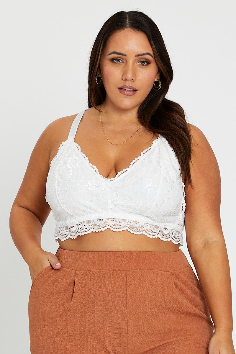 Plus Size White Basic Lace Bralette, You + All