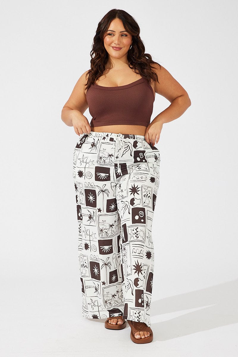 Multi Abstract Wide Leg Pants High Rise