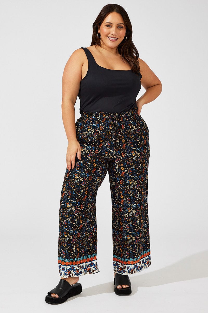 Black Boho Wide Leg Pants High Rise You All - Main Image