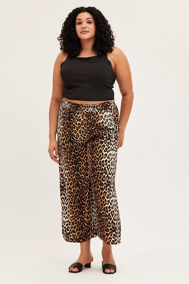 Brown Leopard Print Full Length Wide Leg Trousers