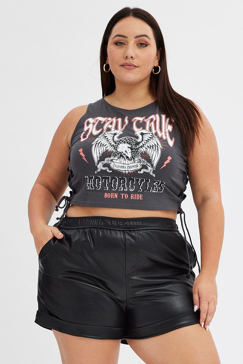 Black Faux Leather Shorts Athletic Waist You All