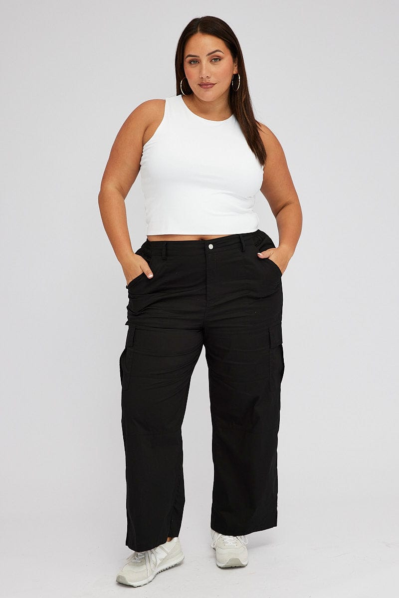 2022 Women's Black Cargo Pants Plus Size High Waisted Lightweight