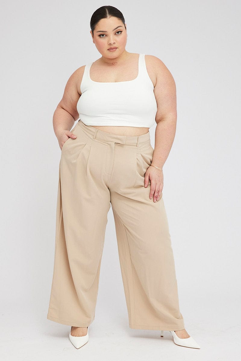 Beige Wide Leg Pants Tailored for YouandAll Fashion