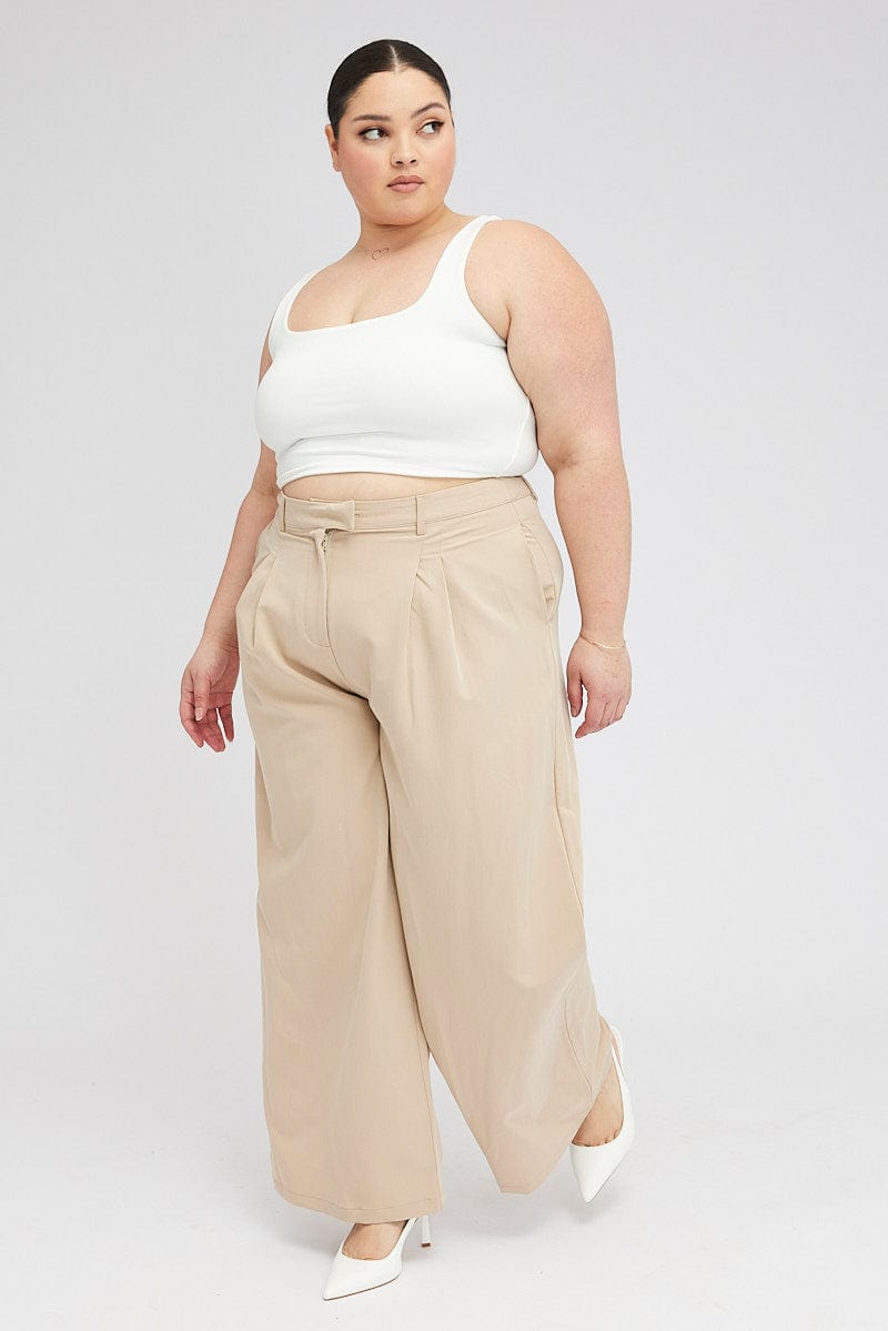 Beige Wide Leg Pants Tailored for YouandAll Fashion