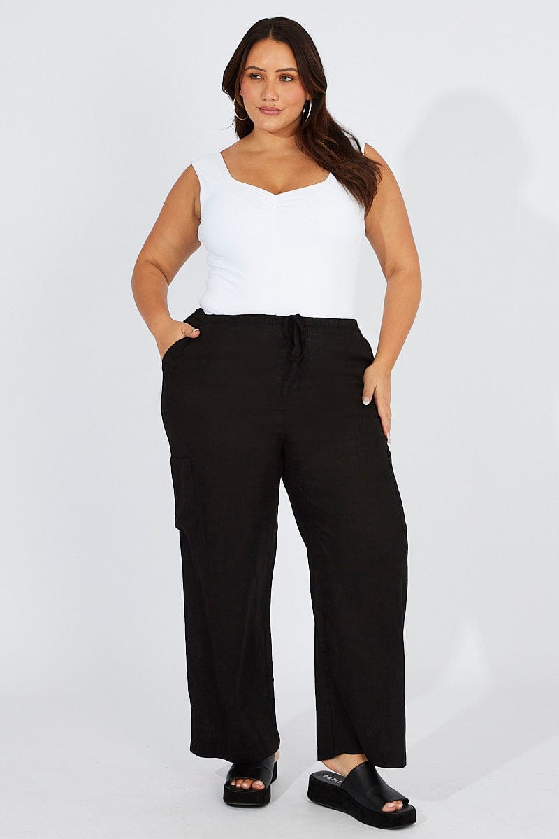Black Wide Leg Pants Mid Rise Linen Blend You All