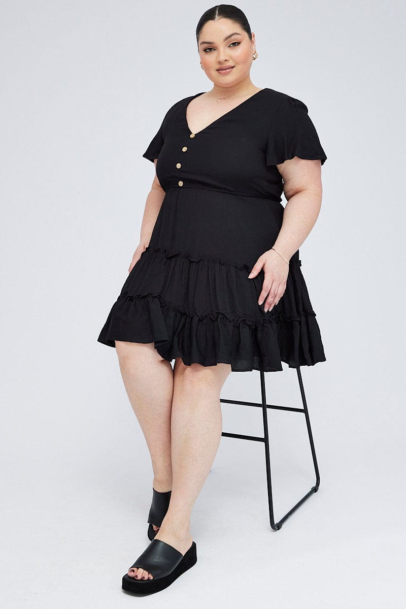 Black Fit And Flare Dress Short Sleeve V-neck | You & All Black Fit And Flare Dress Short Sleeve V-neck | You & All