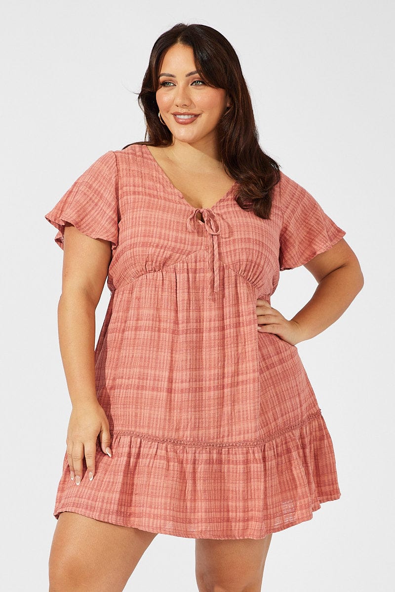 Brown Smock Dress Short Sleeve Textured Brown Smock Dress Short Sleeve Textured