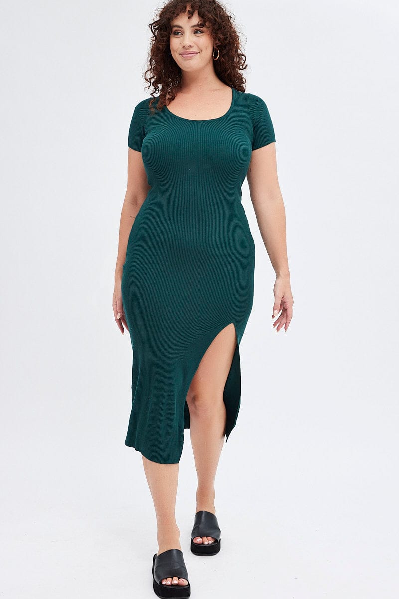 Green Knit Dress Short Sleeve Midi | You & All Green Knit Dress Short Sleeve Midi | You & All