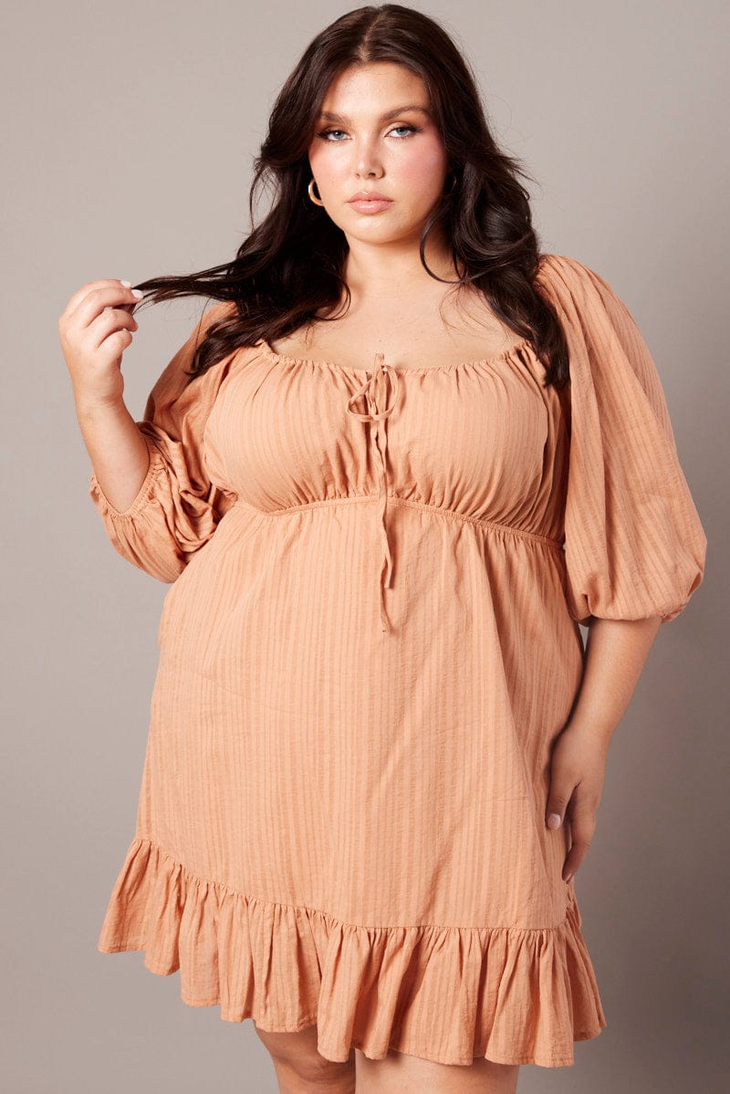Brown Textured Stripe Mini Dress | You & All Brown Textured Stripe Mini Dress | You & All