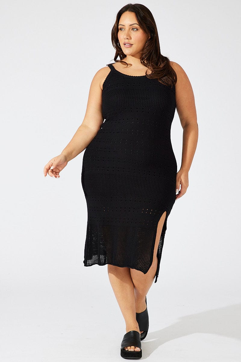 Black Crochet Knit Dress Sleeveless | You & All Black Crochet Knit Dress Sleeveless | You & All