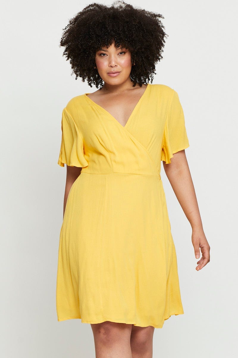 Plus size yellow cheap skater dress