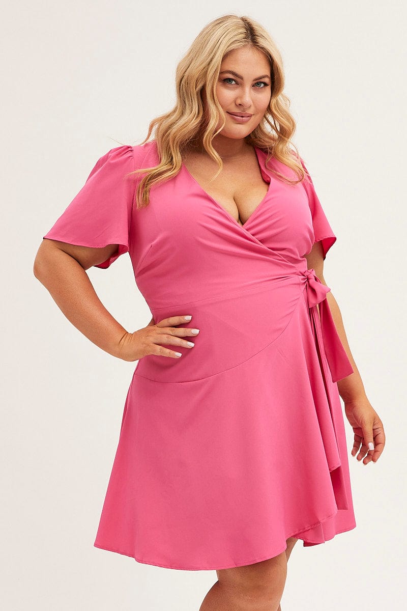H Pink Wrap Dress Short Sleeve Mini H Pink Wrap Dress Short Sleeve Mini