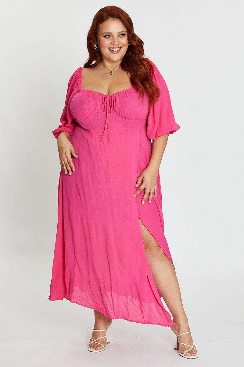 Plus Size H Pink Maxi Dress Scoop Neck Short Sleeve Front Split | You + All | Shop Online Plus Size H Pink Maxi Dress Scoop Neck Short Sleeve Front Split | You + All | Shop Online