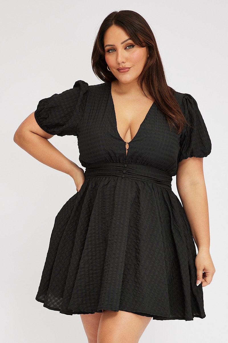 Black short flare sales dress