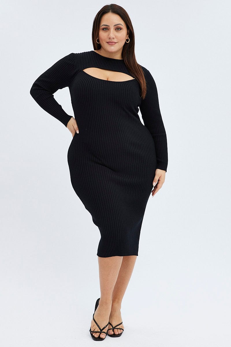 Black Knit Dress Midi Long Sleeve You All