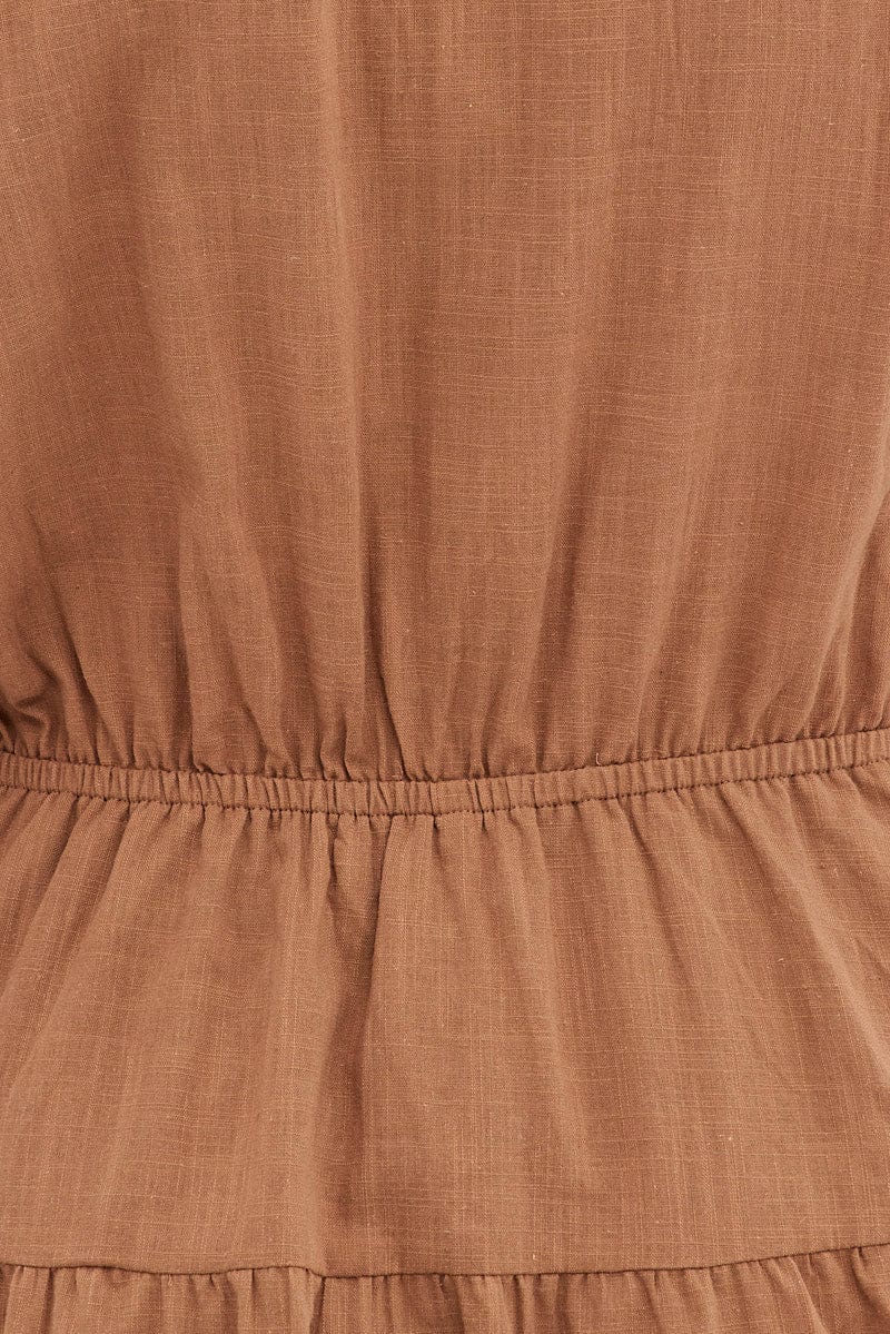 Brown Cargo Shirtdress Short Sleeve Cotton Mini for YouandAll Fashion