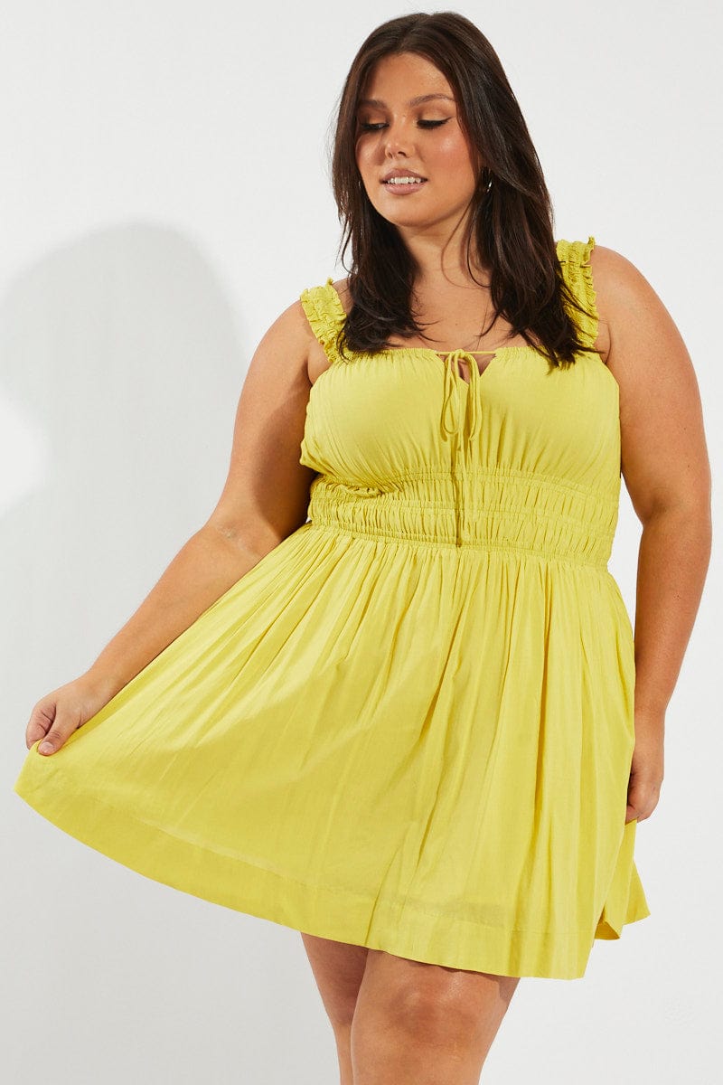 Green Tie Front Frill Strap Mini Dress | You & All Green Tie Front Frill Strap Mini Dress | You & All