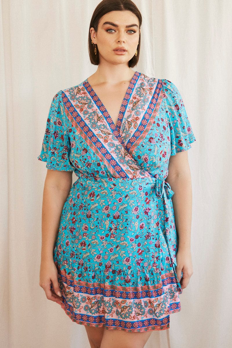 boho wrap dress short Short Bohemian Wrap Dress | Summer Shorts Dress | Floral Mini Dress | Free Loss Size | Silky Earthy | Festival Dress | Boho Sundress Mini