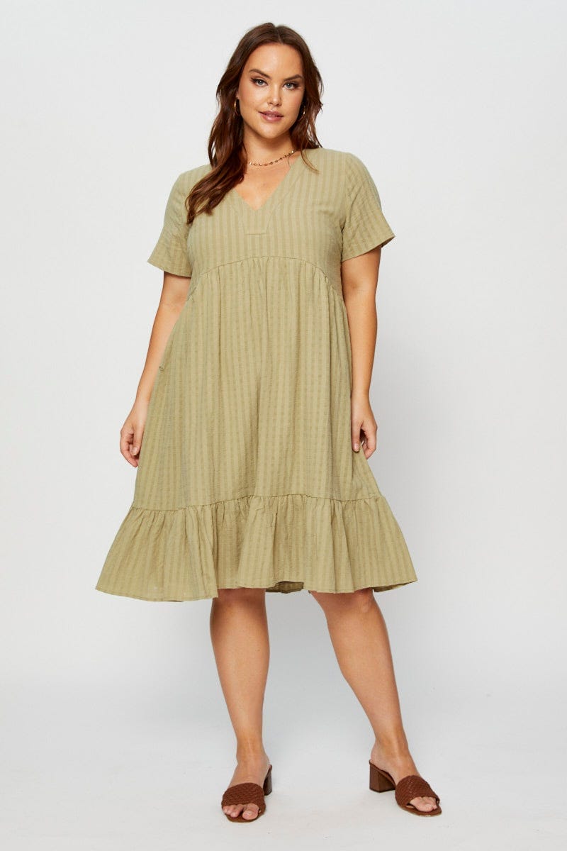 Plus Size Green Skater Dress V-Neck Short Sleeve You All