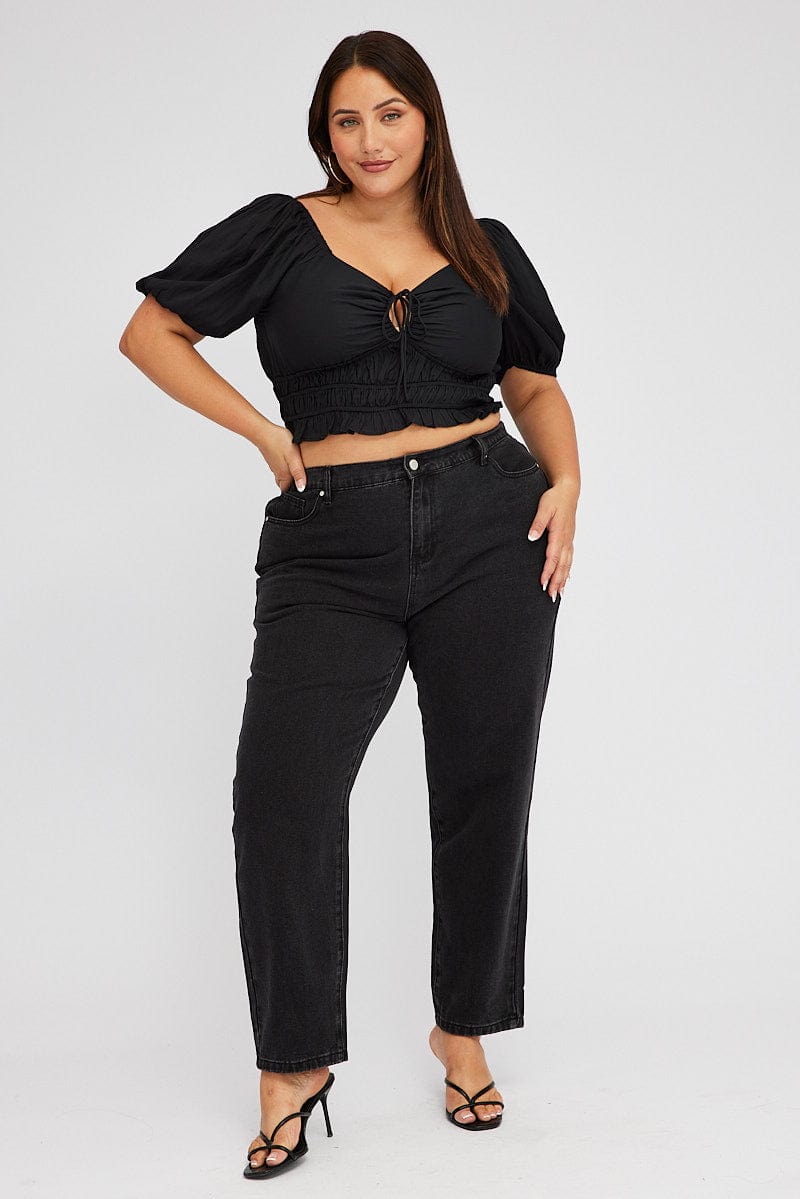 High Waisted Black Mom Jeans Black Ripped Jeans Outfit Womens