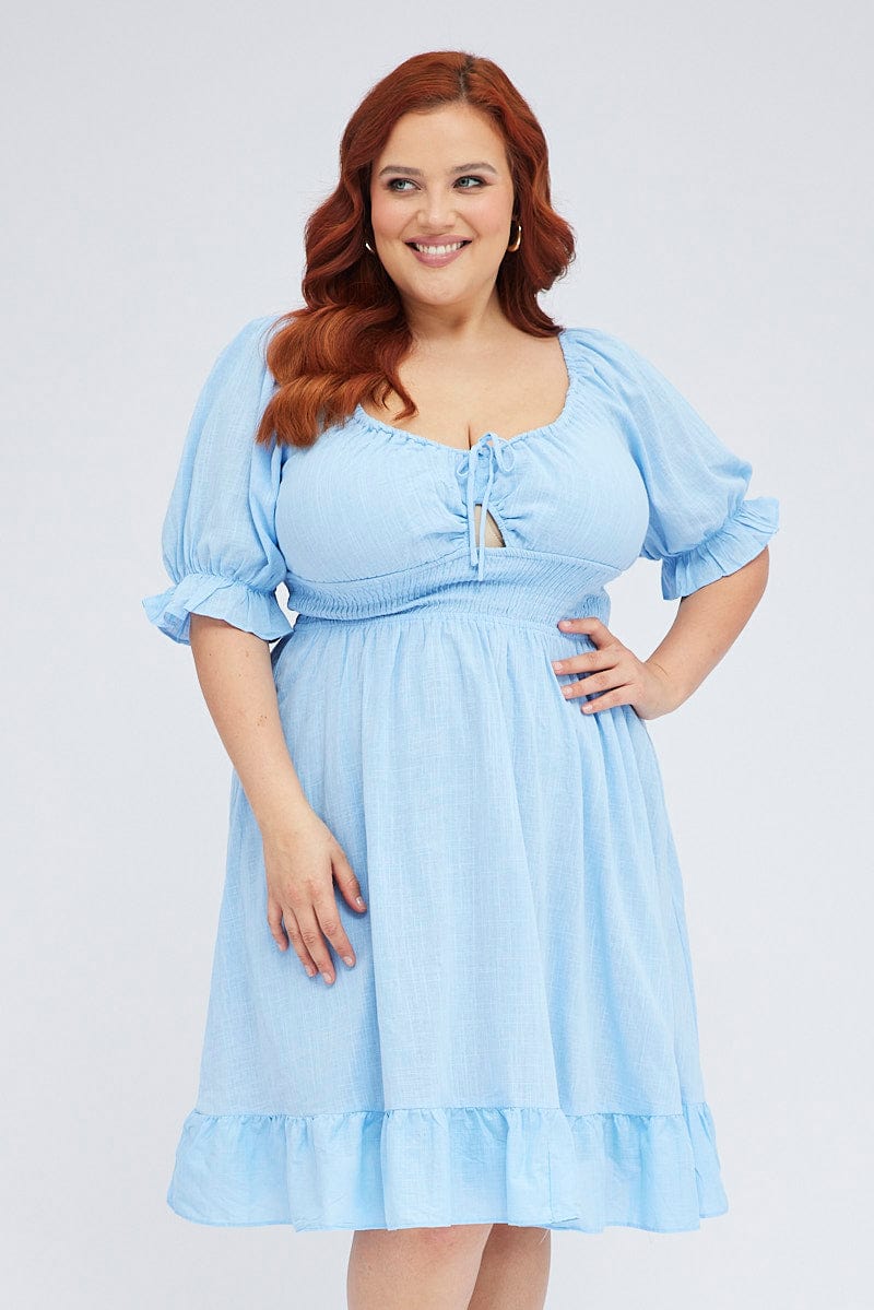 blue skater dress plus size Plus Size - Surplice Skater Dress - Studio Knit Blue