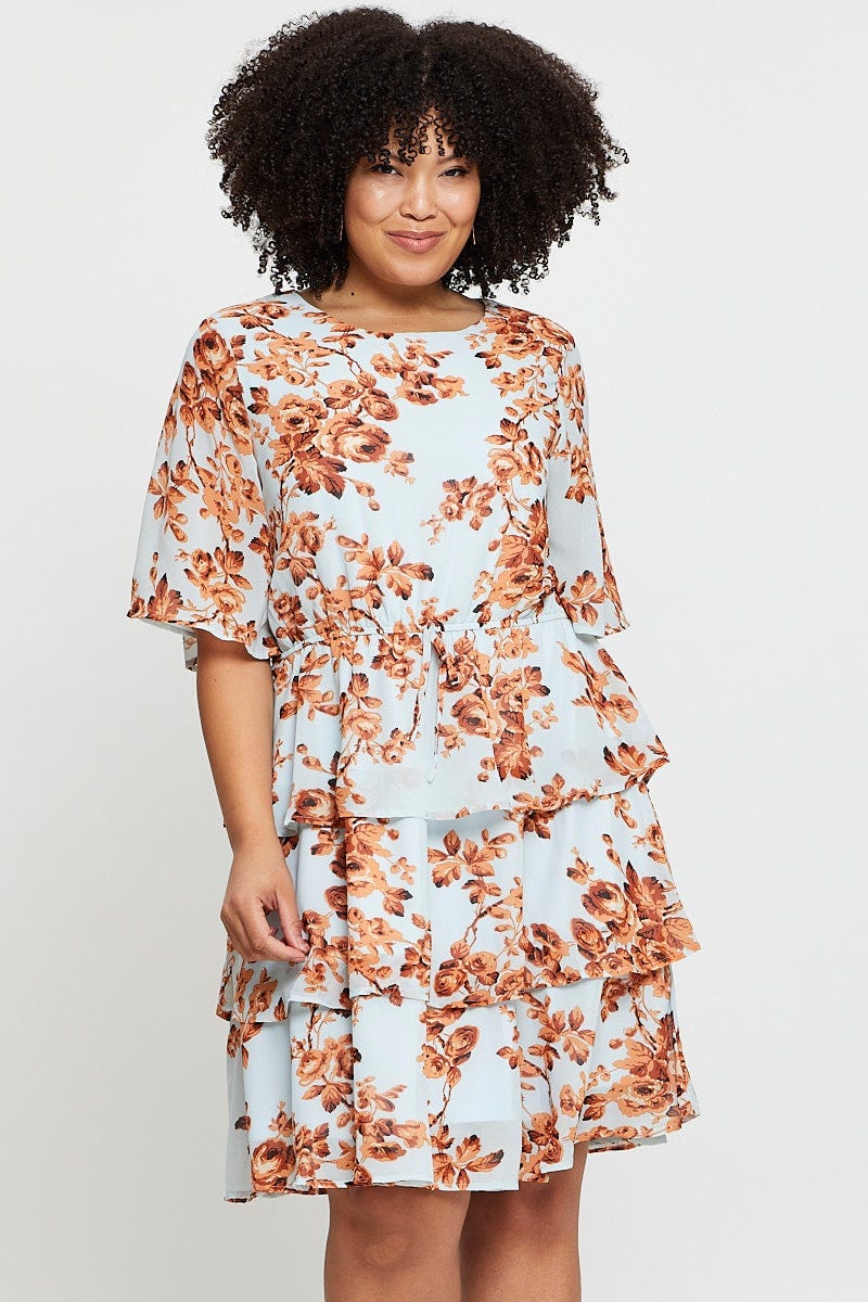 floral print skater dress Yours London Women's Plus Size White & Blue Floral Skater Dress Size 10