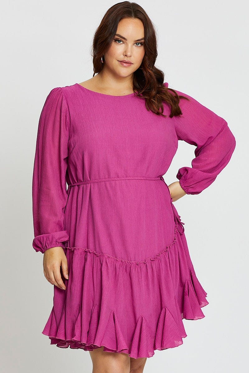 Plus Size Pink Long Sleeve Pink Flip Hem Shift Dress | You + All | Shop Online | You & All Plus Size Pink Long Sleeve Pink Flip Hem Shift Dress | You + All | Shop Online | You & All