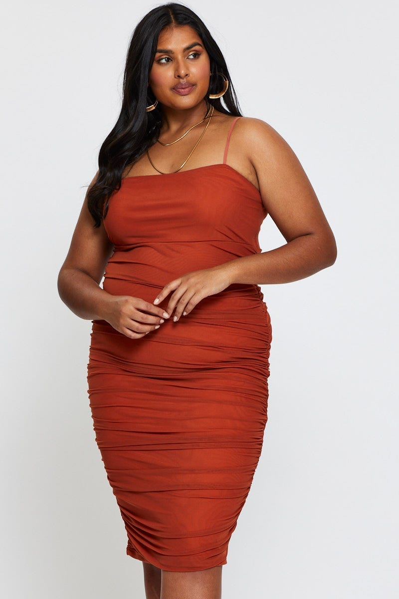 Plus Size Brown Bodycon Dress Square Neck Sleeveless Midi | You + All | Shop Online | You & All Plus Size Brown Bodycon Dress Square Neck Sleeveless Midi | You + All | Shop Online | You & All