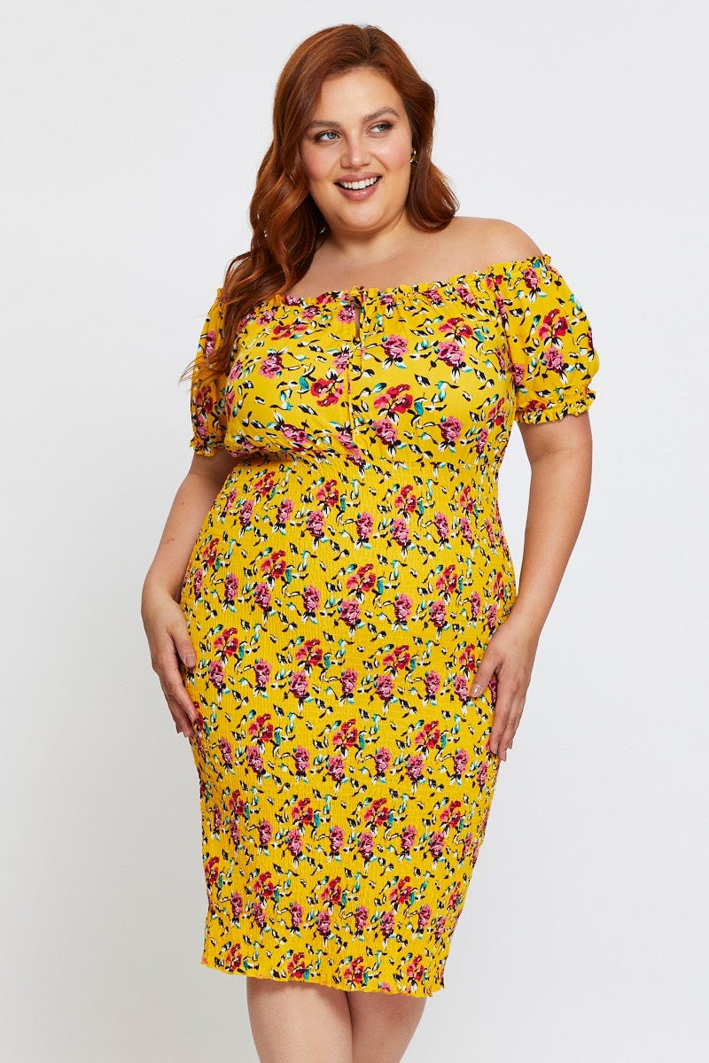 Plus Size Floral Print Bodycon Dress Off Shoulder Short Sleeve | You + All | Shop Online | You & All Plus Size Floral Print Bodycon Dress Off Shoulder Short Sleeve | You + All | Shop Online | You & All