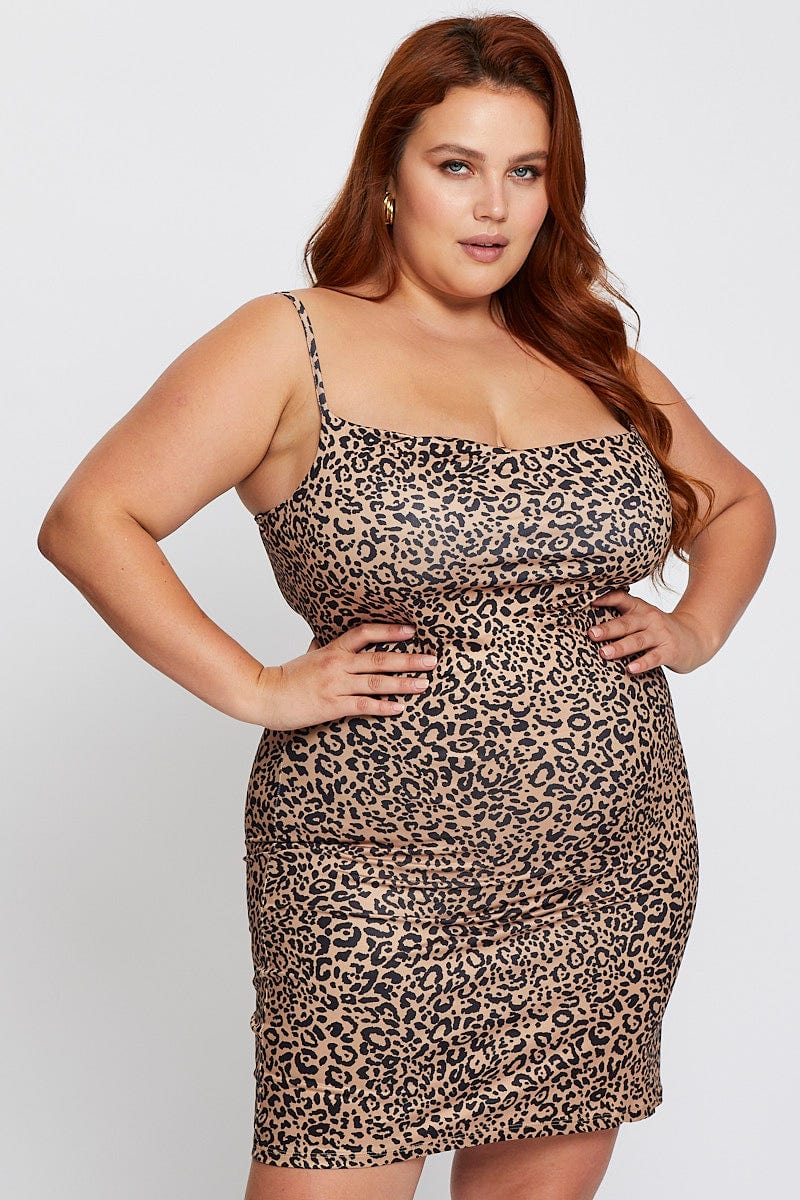 Plus Size Animal Print Strappy Sleeveless Bodycon Dress You