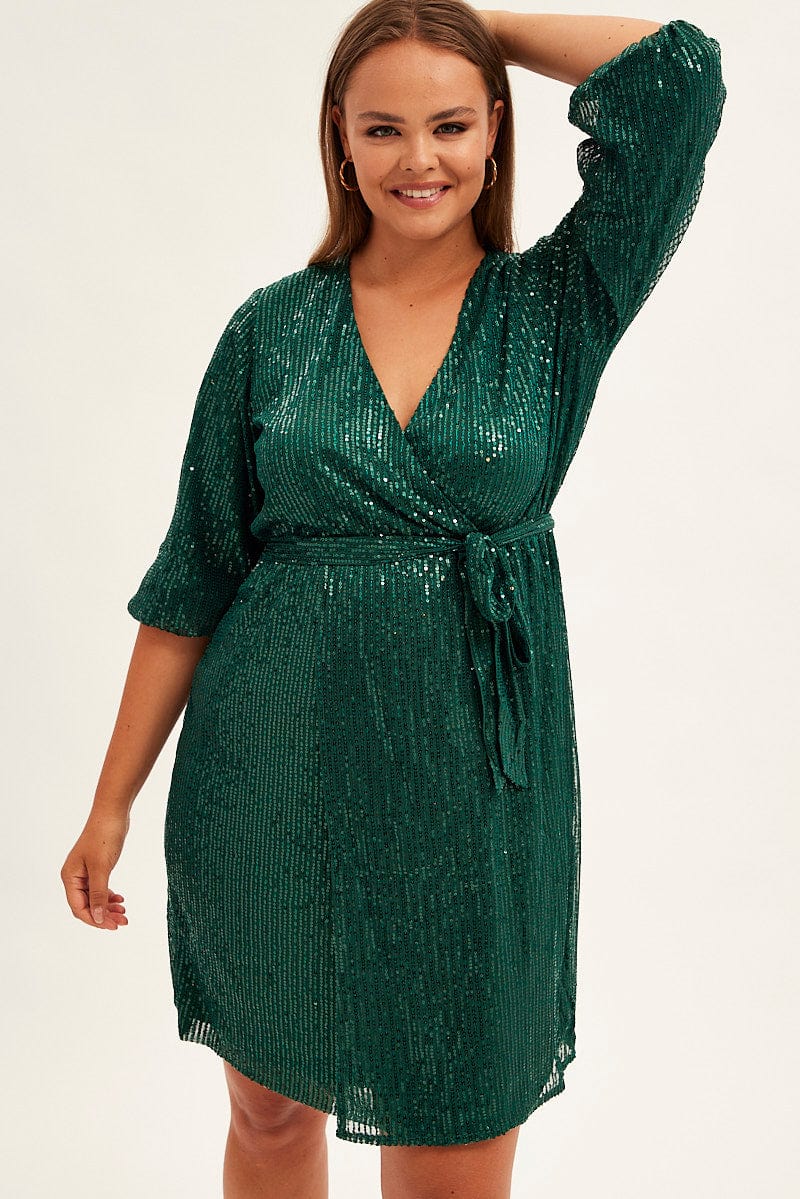 Green Metallic Sequin Mini Dress | You & All Green Metallic Sequin Mini Dress | You & All