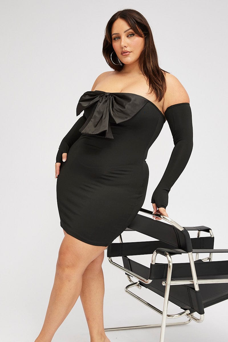 Black Strapless Bow Minidress With Gloves | You & All Black Strapless Bow Minidress With Gloves | You & All