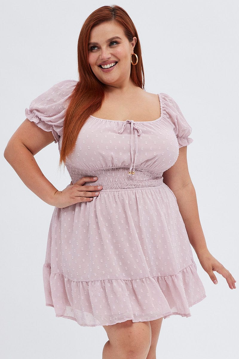 Pink Fit And Flare Dress Short Sleeve Ruched Bust | You & All Pink Fit And Flare Dress Short Sleeve Ruched Bust | You & All