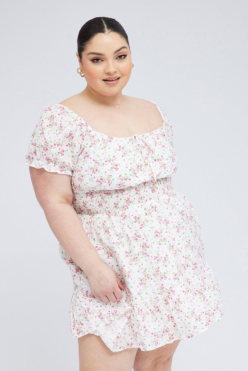 White Floral Fit And Flare Dress Short Sleeve | You & All White Floral Fit And Flare Dress Short Sleeve | You & All
