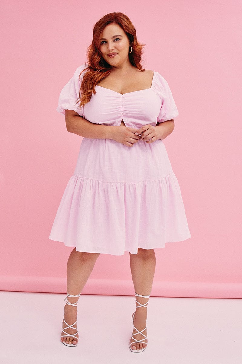 Pink Mini Dress Short Sleeve Keyhole Cotton | You & All Pink Mini Dress Short Sleeve Keyhole Cotton | You & All