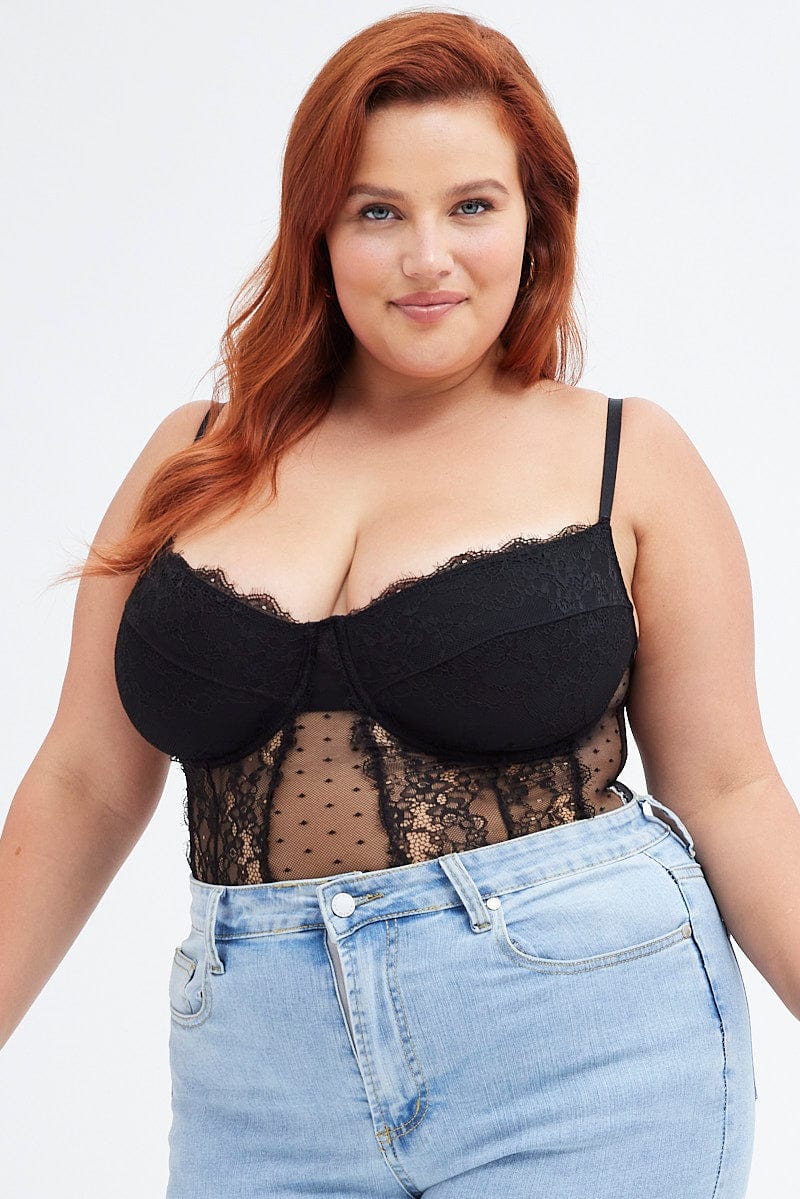 Jeans + bodysuit  Black lace bodysuit, Lace bodysuit outfit, Lace bodysuit  outfit jeans plus size