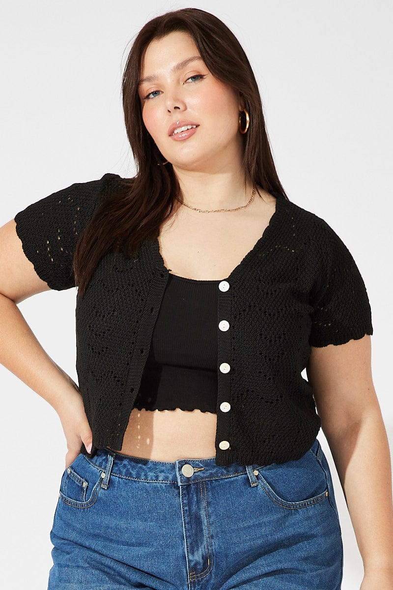 Black Crochet Knit Cardigan Short Sleeve You All