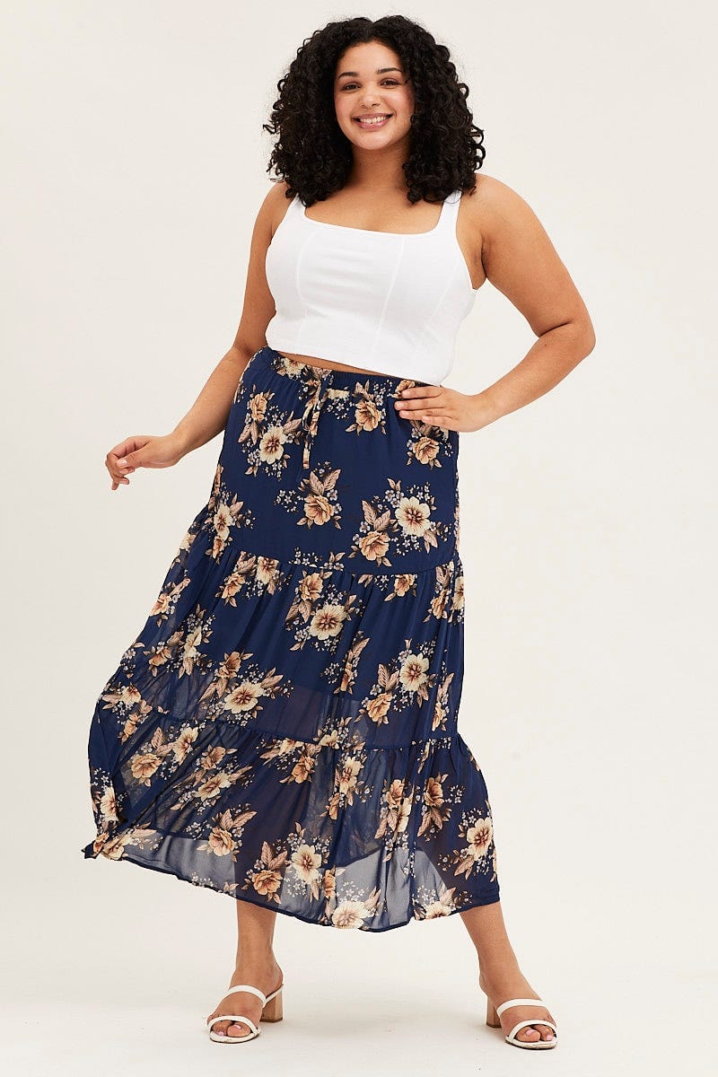 Plus Size Floral Print Tiered Maxi Full Skirt You All Shop